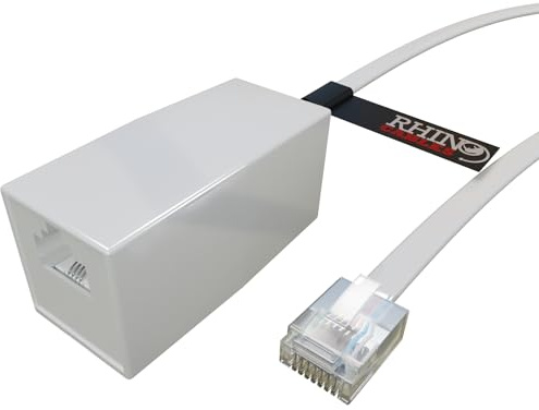 rhinocables RJ11 Extension ADSL Cable (7.5m, White) | 4 Pin Broadband Modem Router, Male with Female Coupler, Versatile Compatibility, White