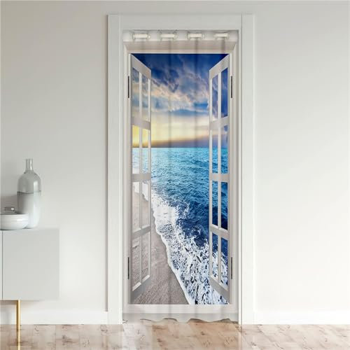 Odot Tende Oscuranti per Porta con Occhielli, Motivo Paesaggio Tenda Divisoria per Stanza Tende con Occhielli per Interni per Cucina Pareti Armadio Portico (Onde oceaniche,80x180cm)