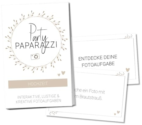 Fotospiel Hochzeit Party Paparazzi | 50 Fotoaufgaben für die Hochzeitsfeier | Hochzeitsspiel mit lustigen kreativen Fotokarten für Hochzeitsgäste Brautpaar | Fotoaufgabenkarten