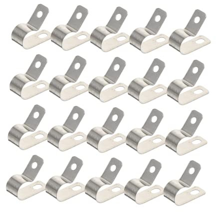 MERRYHAPY 20stücke Kabelhalter Typ r Drahtclip Kabelclip Edelstahl Kabelklemmen Kabelklemme Kabelklemmen r Typ Kabelclip Kabel Verschluss Kabelhalter