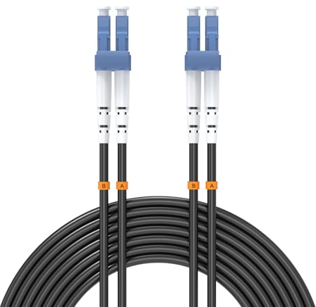 Buacoz 3 Meters LC to LC UPC Outdoor Armored Fiber Patch Cable, 9/125um Single Mode Duplex Fiber Optic Internet Cables, Jumper Optical Patch Cord, (3M/9.8ft), TPU Black