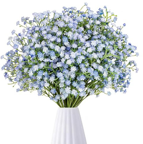 RFYTDCF 6 Stück Schleierkraut Künstlich Blau, 52 cm Gypsophila Kunstblumen Wie Echt Blumen Deko Kunstblumenstrauss Plastikblumen Blumenstrauß für Hochzeit Braut Party Home