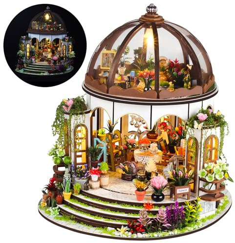 UINOFER DIY Gewächshaus Holz, Miniatur Garten Haus Selber Bauen mit Möbeln, Kreatives Bausatz Erwachsene, Modellbausatz für Erwachsene und Kinder - Hanging Garden