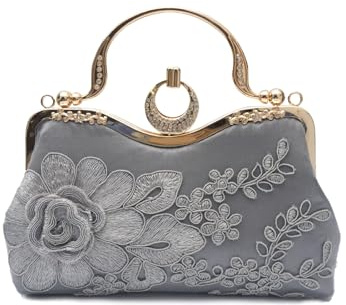 CORIOS Sac de Soirée pour Femme Broderie Florale Embrayage Sacs à Main D'épaule de Mariée Luxueux Pochette Portefeuille Élégant Sac à Bandoulière Mariage Cocktail Fête Sacs Fourre-Tout Gris Foncé