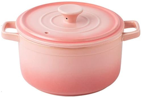 Ceramic Casserole Ceramic Casserole Small Stoneware cocotte Round Casserole with lid Slow stew Dutch Oven Heat-Resistant Soup Pot Blue Clay Soup Pot 0.87 l (Green 2L) (Pink 0.6L) Aesthetic a (Gre
