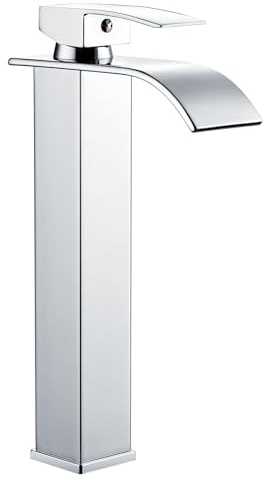 Sistaby Waschtischarmaturen, hohe Waschbeckenarmatur, Wasserfall-Arbeitsplatte, hohe quadratische Garderobenarmatur, Monoblock, Chrom, Edelstahl, mit G1/2 Zoll Schläuchen, Mono, 1 Loch