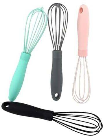 Hand whisksilicone Whisk for Non Stick Pans Mini Whisk Small Whisk Balloon Whisk Heat Resistant Kitchen Whisks for Whisking, Cooking, Baking, Beating, Frothing & Stirring (4, Color Random)