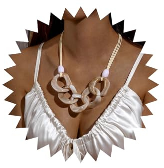 Wendalern Chunky Acrylic Statement Necklace Irregular Resin Round Circle Bib Necklace Layered Braided Rope Link Chain Necklace Cuban Chain Acrylic Oval Collar Necklace Fashion Jewelry for Women