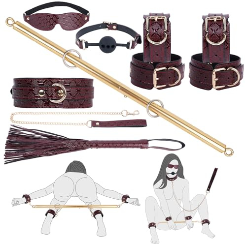 10PCS BDSM Kit Spreader Bars Adult Play, Vegan Leather Sex Bondage Restraints Set Handcuffs Ankle Cuffs for Couples Sexual Games Play Kinky