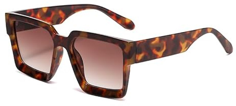 LJCZKA Übergroße Quadratische Sonnenbrille Dicker Rahmen Eckig Brille Für Damen Herren Klassische Rechteckig Mode 90er Vintage UV400 Schutz