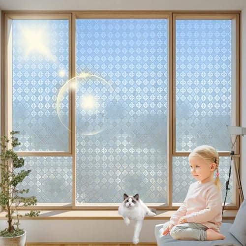 Fensterfolie Kinderzimmer 65 x 130 cm, Privatsphäre, Uv-Schutz, Sonnenschutz, Gegen Hitze, Haftend Ohne Klebstoff, Sichtschutz Streifen Selbsthaftend, 3D-Begonie