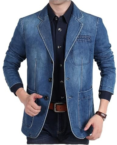 LIUYUYOUGO Traje Hombre Chaqueta De Mezclilla para Hombre Chaqueta Vaquera Azul Lavada Abrigo De Jeans Descoloridos Chaqueta Vaquera De Algodón Ajustada Abrigo Deportivo Ligero De Moda De Un Solo P