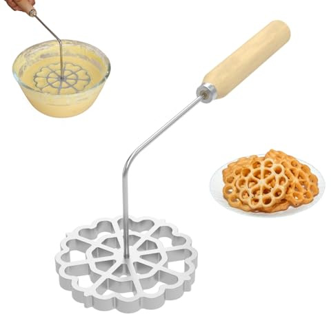 Bunuelos Mold with Handle Detachable Rosette Iron Mold Flower Bunuelos Cookie Maker Molds Cast Aluminum Rosette Maker for Kitchen Baking Cooking 4.8 inches (1 pc)