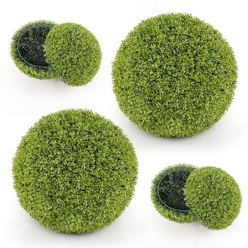COSTWAY Set di 2 Sfere Topiarie in Bosso Artificiale da 39/50 cm, Sfere Topiarie Protettive dal Sole, Piante Finte Decorative per Giardino, Ingresso, Balcone e Cortile (Diametro 39 cm)