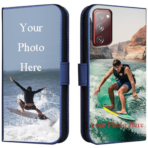 FortiCase Personalisierte Hülle für Samsung Galaxy S20 FE,Flip Leder Hülle Kartenfach Standfunktion Case,mit Eigenem Foto Bild Text Personalisiert Handyhülle - Blue-LN4