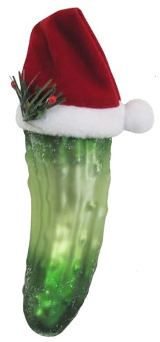 Krebs Glas Lauscha - Weihnachtsdekoration/Christbaumschmuck aus Glas - Weihnachtsbaumanhänger - Motiv: Gurke mit Weihnachtsmütze - Größe: ca. 14 cm