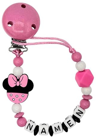 Nuckelkette mit Namen  MAUS  in verschiedenen Farben/Unisex/Personalisiert (Babyrosa Schwarz Weiß)