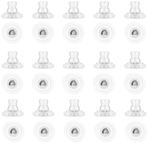 TIESOME 30 piezas de cierre de tuerca de silicona hipoalergénica, pendientes de repuesto para orejas colgantes, cierres seguros, goma transparente para mujer