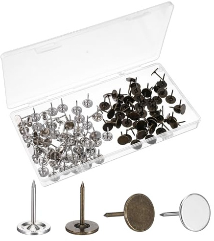 110 Stück Reißzwecken Weiß, Reißnägel Weiß Flachkopf für Holz, Stoff, Heimwerker, Dekorative Reißzwecken für Zuhause & Büro (Silber & Antik)