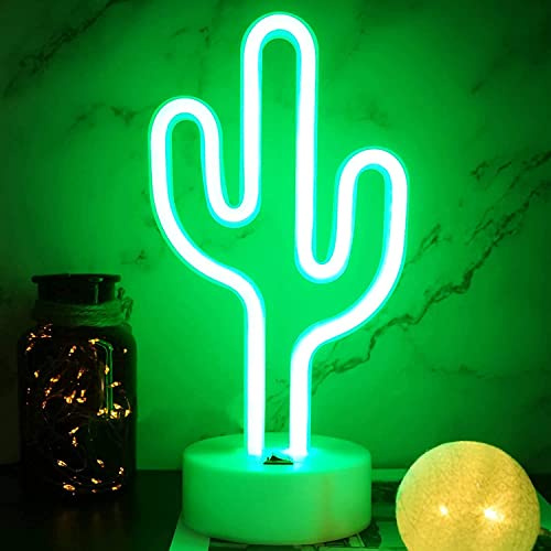 Lampada da tavolo al neon, luce notturna 3D con alimentazione USB/luce decorativa a LED, decorazione da parete per decorare la stanza (Cactus)