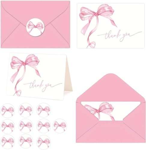 Medrialife Dankeskarten mit Umschlag 10er Set in Rosa Thank You Karten im zarten Blumendesign Klappkarten für Geburtstag Hochzeit Jubiläum Party Danke Karten mit Briefumschlägen