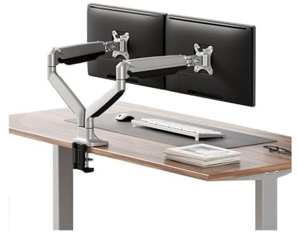 OWOHYG Support de Moniteur Double pour écran de 32 Pouces Maximum, 19,8 LB, Bras de Moniteur en Aluminium réglable à Ressort à gaz avec Support de Moniteur 75/100 mm 27 Pouces