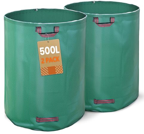 VOUNOT® Sacs de Jardin Extra Larges 500L Lot de 2 Sacs à Déchets Résistants en PP Robuste avec Poignées Renforcées pour Feuilles Branches Herbe et Déchets Végétaux