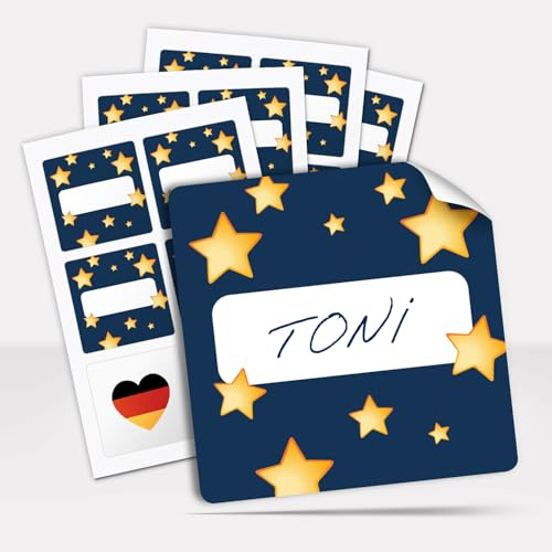 Geschenkaufkleber Weihnachten zum Beschriften (48 Aufkleber) Weihnachtsetiketten Quadratisch 5,5 cm - Blau mit Sternen - weihnachtliche Deko Sticker Geschenke Pakete Briefe