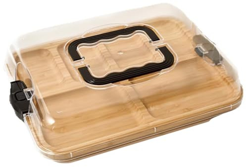 Planche à charcuterie avec couvercle transparent, plateau de service en bambou avec poignées, planches à charcuterie six compartiments pour collations, cuisine, présentation des aliments, fête