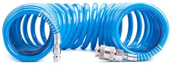 Tubo a spirale per aria compressa in PU poliuretano Ø 8 x 10 mm lunghezza 5 mt completo di raccordi ad attacco rapido universale.
