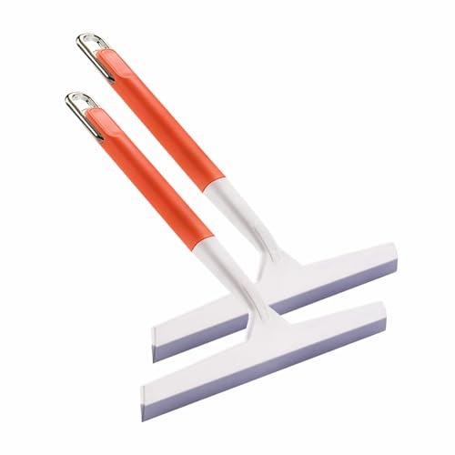 GYQUL 11.5 Inch Silicone Squeegee for Shower - Orange Non-Slip Handle Windshield Scraper Window Cleaner for Glass, Tiles, and Countertops - Streak-Reducing Home Cleaning Tool, 2pcs