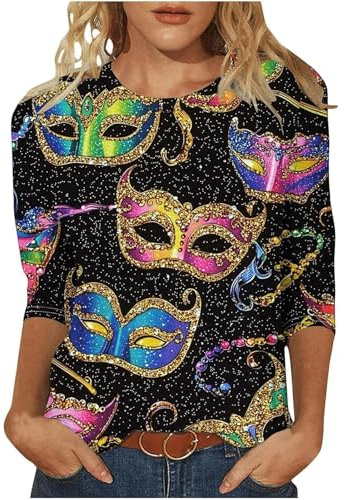 Festliche Blusen Damen - Pailletten Shirt Damen Bunt - Karnevals-Print T-Shirt Mit V-Ausschnitt Kurzen Ärmeln – Ideal Für Festliche Partys Feiern Den Alltag Bequem Weich Verarbeitet