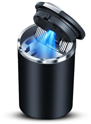 Geoyien Cenicero Coche, Cenicero con Tapa, Luz LED Automática, Sellada, Ignífuga, Alta Resistencia Térmica, Gran Capacidad, Desmontable, Fácil de Limpiar (Negro)