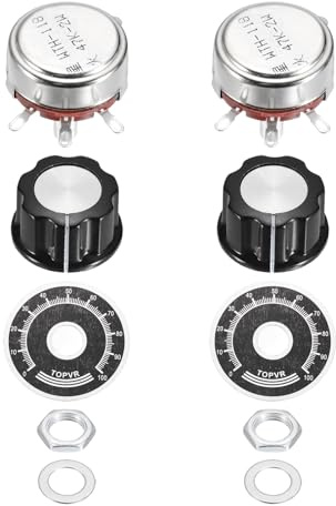 QUARKZMAN 2 Set WTH118 47K Potentiometer Kit Einfachdrehende Drehkohleschicht-Potentiometer Mit Drehknöpfen Muttern Unterlegscheiben Und Skalen Für DIY Elektronik Audio Geräte