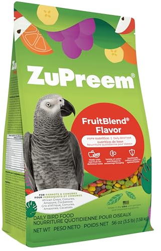 ZuPreem FruitBlend Bird Pellets, Daily Bird Food for Parrot, Conure, Caique, African Grey, Eclectus, Small Cockatoo, Core Nutrition for Medium Large Birds, Parrot Food (ML, 3.5 lbs)