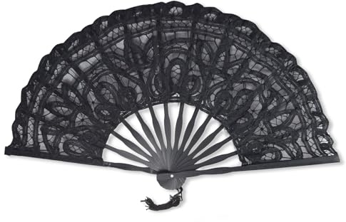 Lace Hand Fan Black Open Length 50cm / 20 by Gothi Creations Bridal, Dance, Party Favours (Black)