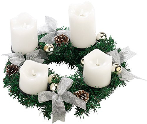Britesta Fertiger Adventskranz: Adventskranz, silbern, 4 weiße LED-Kerzen mit bewegter Flamme (Künstliche Kerzen, mit LED-Leuchten, Kerze)