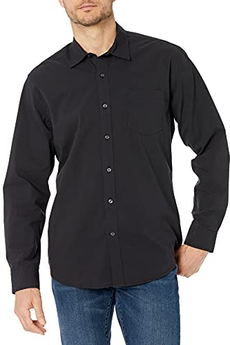 Amazon Essentials Men's Regular-Fit Long-Sleeve Casual Poplin Shirt, Black, S