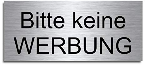 Echtes Edelstahl Türschild Briefkasten-Schild | Größe: 8x3,5 cm  Bitte keine Werbung oder kostenlose Zeitungen  | (D2)