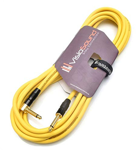Premium Guitar Lead 6.35mm 1/4 Angled Jack Instrument Cable (Yellow, 6m) | Professional Noiseless OFC Instrument Cable for Electric Guitar, Bass, Keyboard / 10 Colours