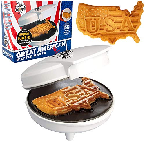 Great American USA Waffle Maker- Memorial Day Must Have- Giant 7.5 Patriotic Waffles Pancakes- Electric Nonstick Waffler Iron- America Spirit Party, Breakfast Baker w Recipes- Novelty Gift for Dad