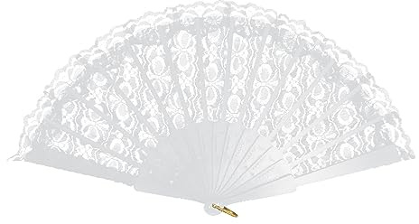 Lizzy Lace Spanish Fan | Womens One Size Fordable Lace Fan | Hand Held Fan for Hand Wedding Party Halloween Fancy Dress Costume Accessory
