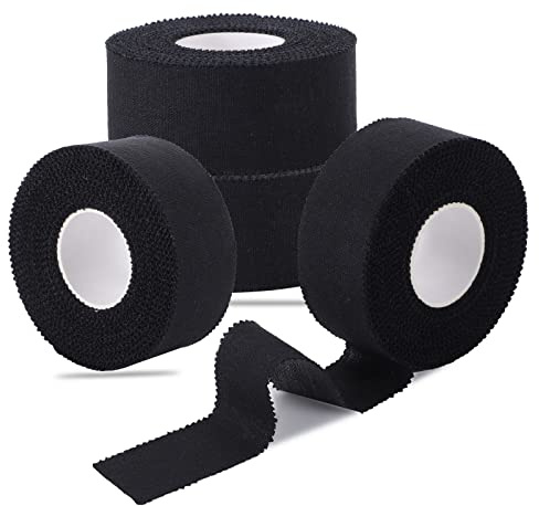 4 Rolls Zinc Oxide Tape, 10m x 2.5cm Cohesive Bandage Flexible Breathable Wrist Finger Tape Easy Tear Athletic Sports Tape for First Aid Sports Ankle（Black）
