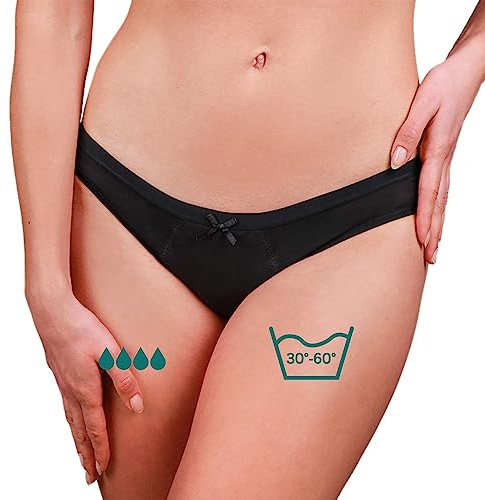 Taynie Bella Periodenunterwäsche - auslaufsichere Periodenwäsche - Menstruationsunterwäsche - Periodenslip - ersetzt 2 Tampons, Tragedauer bis 12 Std, waschbar bis 60°C (42, Schwarz)