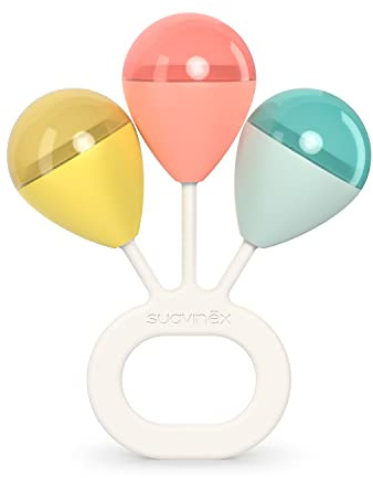 SUAVINEX Hochet pour bébé, à partir de 4 mois, facile à saisir, avec sons stimulants, bleu