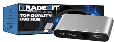Tradebit - Adattatore USB C Hub I 1x HDMI 4K Ultra HD UHD I 1x LAN RJ45 100 MB/s I 1x USB-C I Power Delivery I Compatibile con dispositivi MAC, tablet, notebook e smartphone