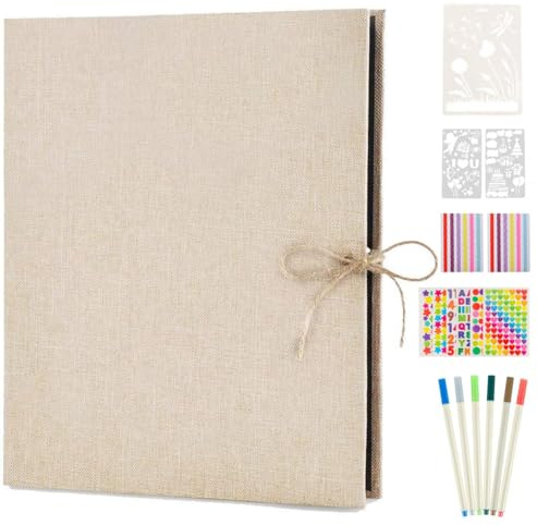 Boic Fotoalbum zum Selbstgestalten 60 Schwarze Seiten, DIY Leinen Fotoalben Scrapbook Album zum Einkleben, Retro Nachfüllbar Fotobuch, Geburtstag Jahrestag Geschenk (Weiß)