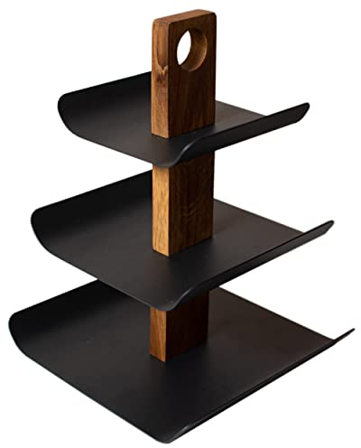 B4K® 33 cm x 24 cm, elegante ciotola portafrutti e piatto da portata in uno: 3 piani in legno e metallo, perfetto per frutta, torte, dolci, pane e snack