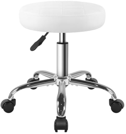 BFTOU White Classic Swivel Stool on Wheels Perfect for Salon Work Home SPA Shop Height-Adjustable and Cost-Effective Rolling Stool Chair Small White