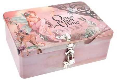 YARNOW Vintage Lockable Tinplate Storage Box with Key Large Rectangular Metal Case 9.6X7X3.3 Inch Decorative Storage Organizer for Home and Private Items